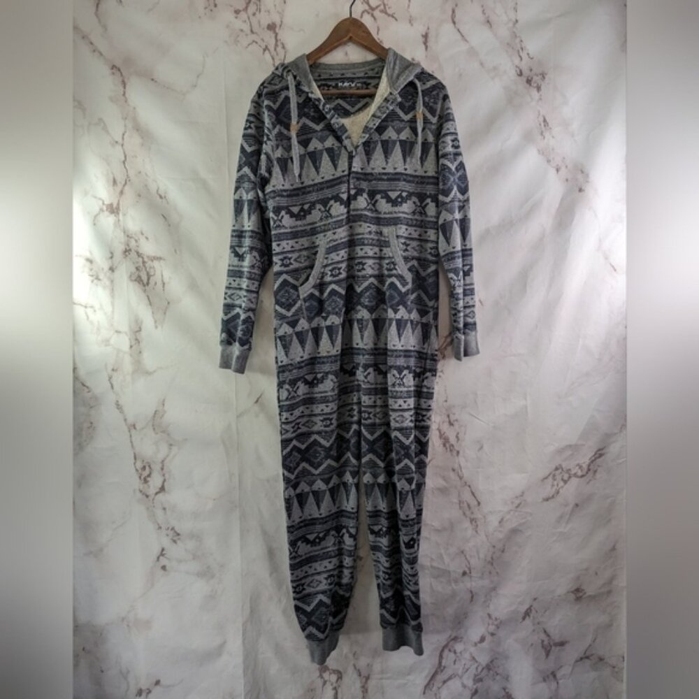 Kavu One Piece Size XXS Gray Sweatshirt Pajama Hoodie Jumpsuit Ernesto Geometric